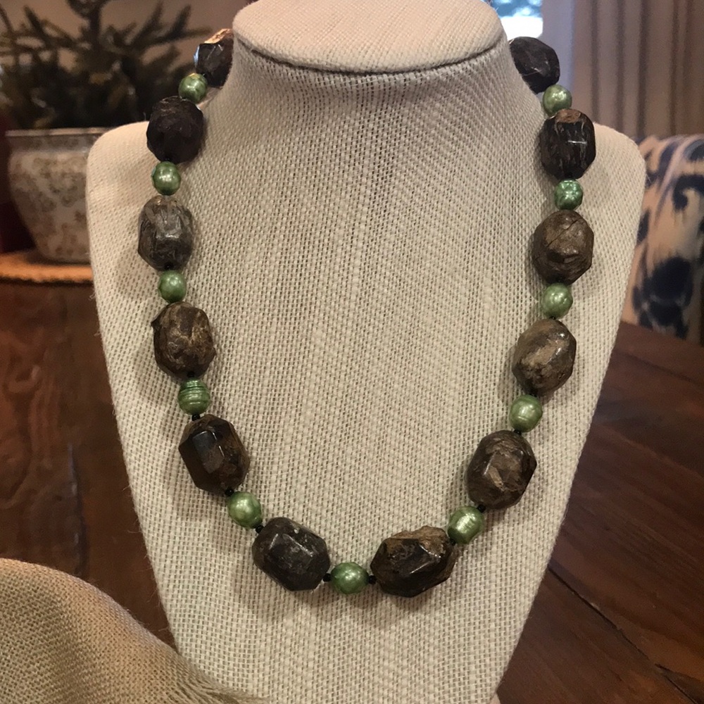 Large brown wooden beaded necklace